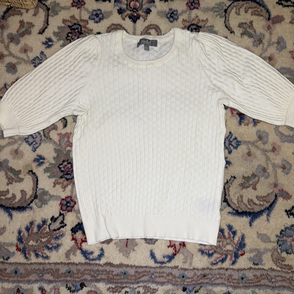 Marled Cream Short Sleeve sweater polyester size small